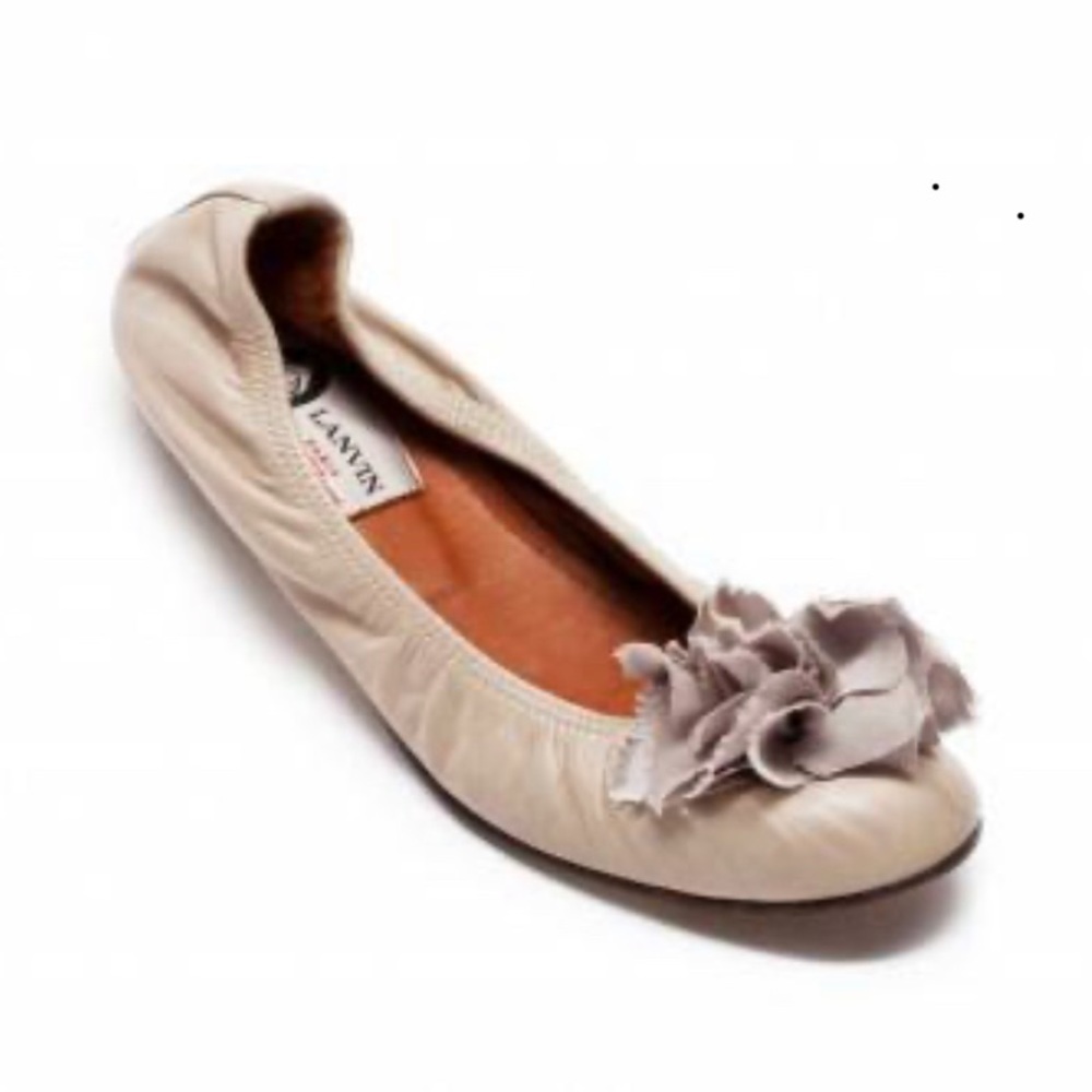 Lanvin Leather Flats with Silk Floral Detail Sz 37